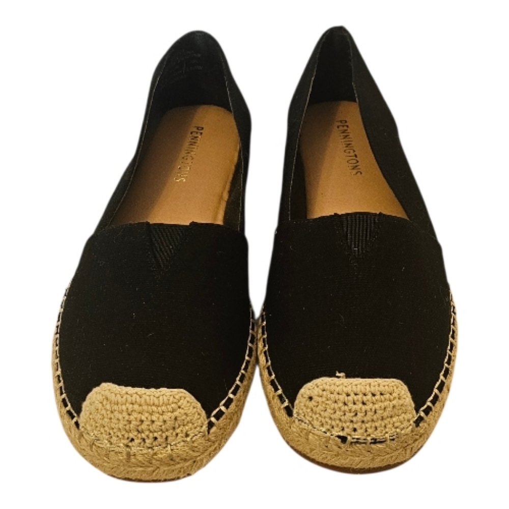 Black and Beige Penningtons Women's Extra Wide Width Jute Espadrilles
